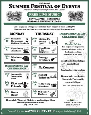 Honesdale PA Summer Concerts in the Park Series