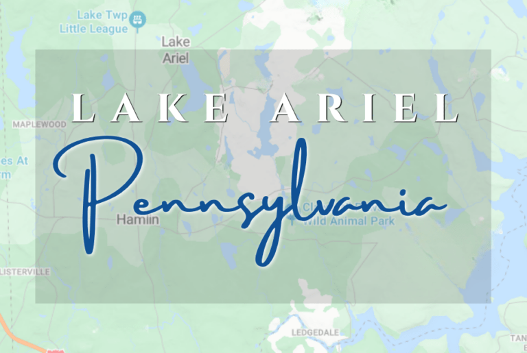 A stylized map-like graphic showing lake ariel pennsylvania
