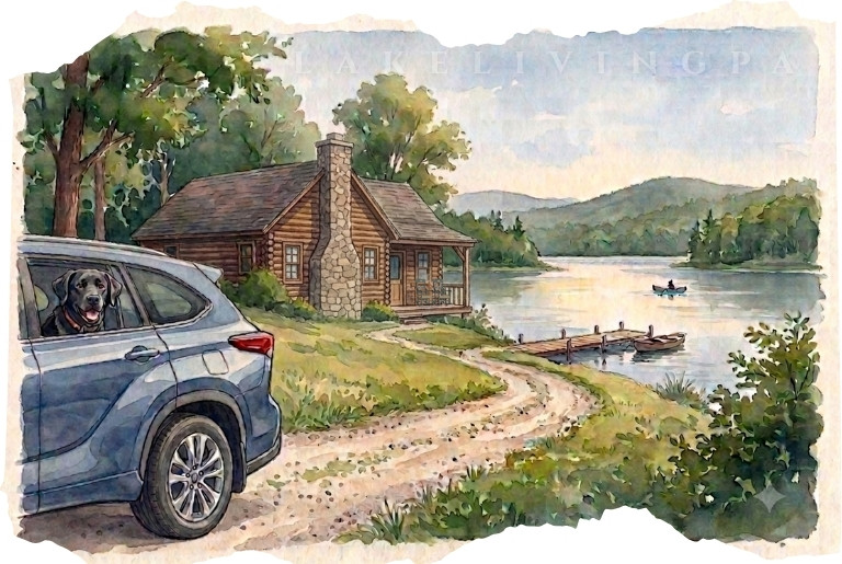 Driving away from the lake house